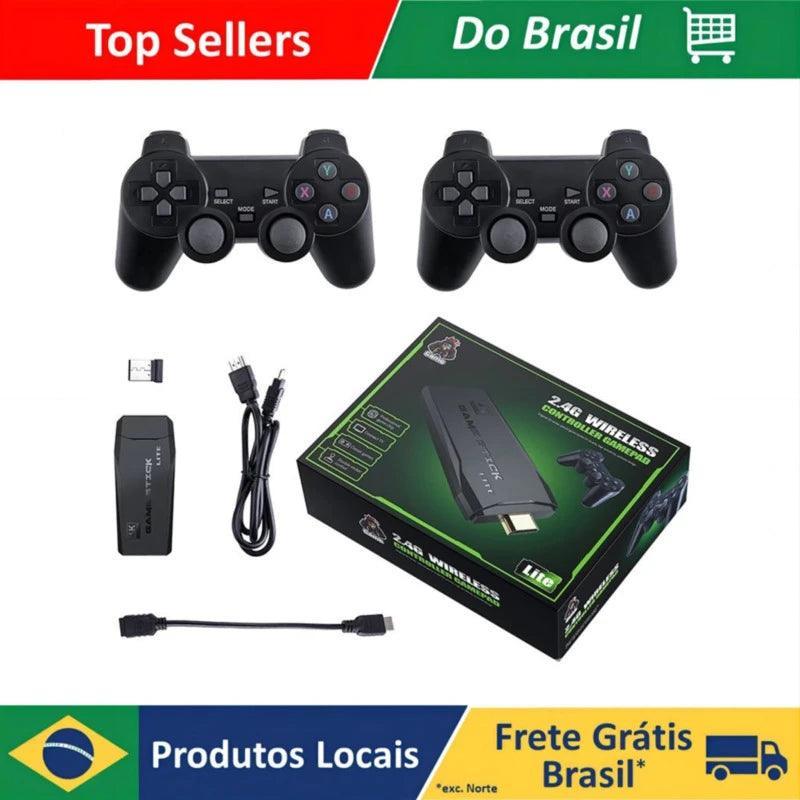 Videogame Stick 10mil Jogos 64gb 2 Controles Sem Fio Console Original Portátil Retro Antigo - Barzu