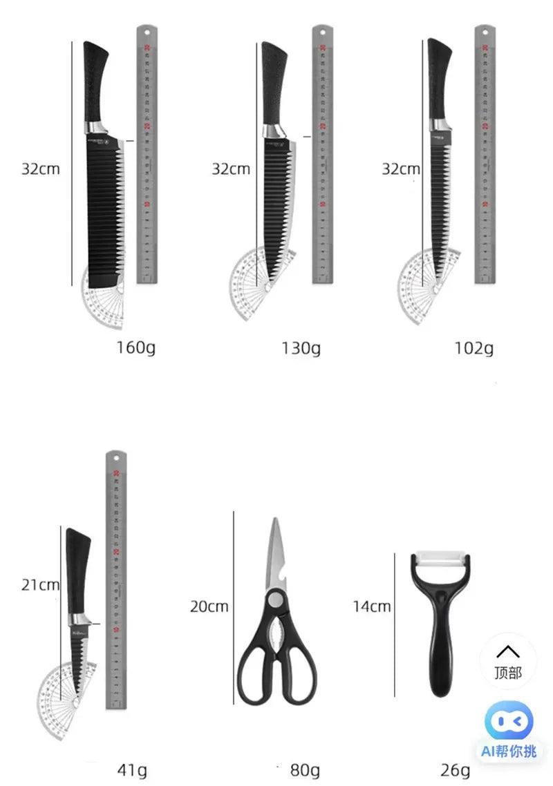 Conjunto de ferramentas de 6 peças Conjunto de facas de onda preta Faca de aço inoxidável - Barzu