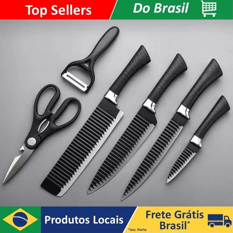 Conjunto de ferramentas de 6 peças Conjunto de facas de onda preta Faca de aço inoxidável - Barzu